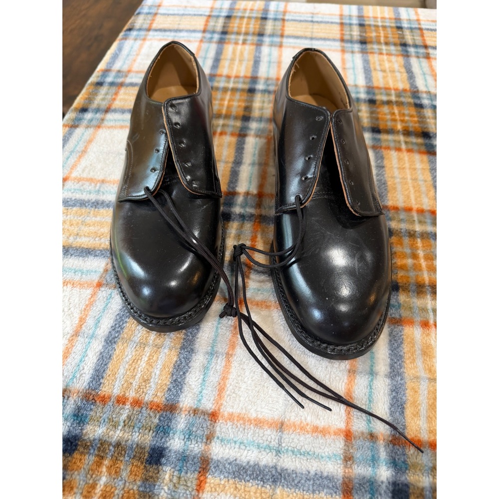 Genesco Vintage Military Black Leather Plain Toe Oxford Dress Shoes Mens 9R